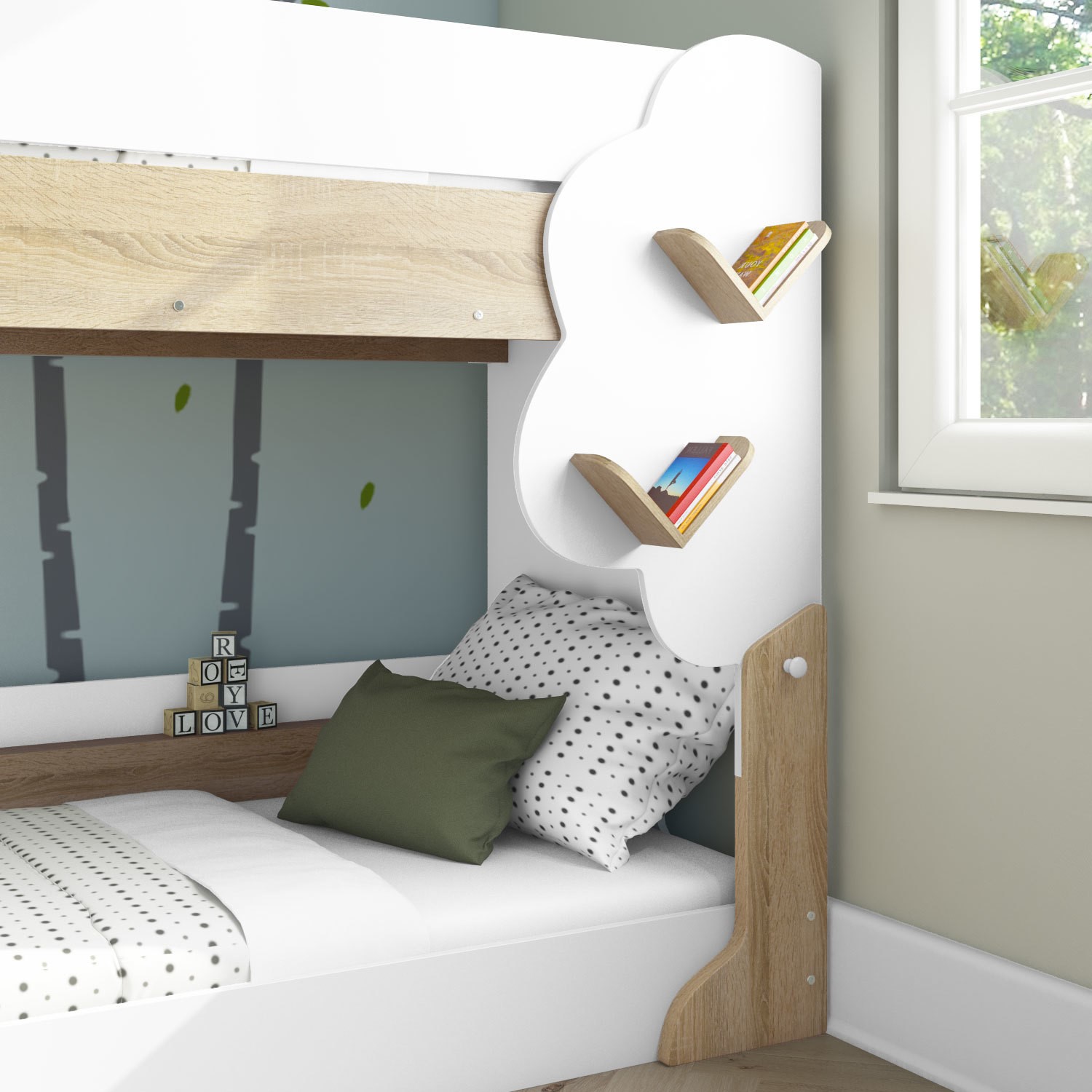 Read more about White and oak tree bunk bed with shelves hadley